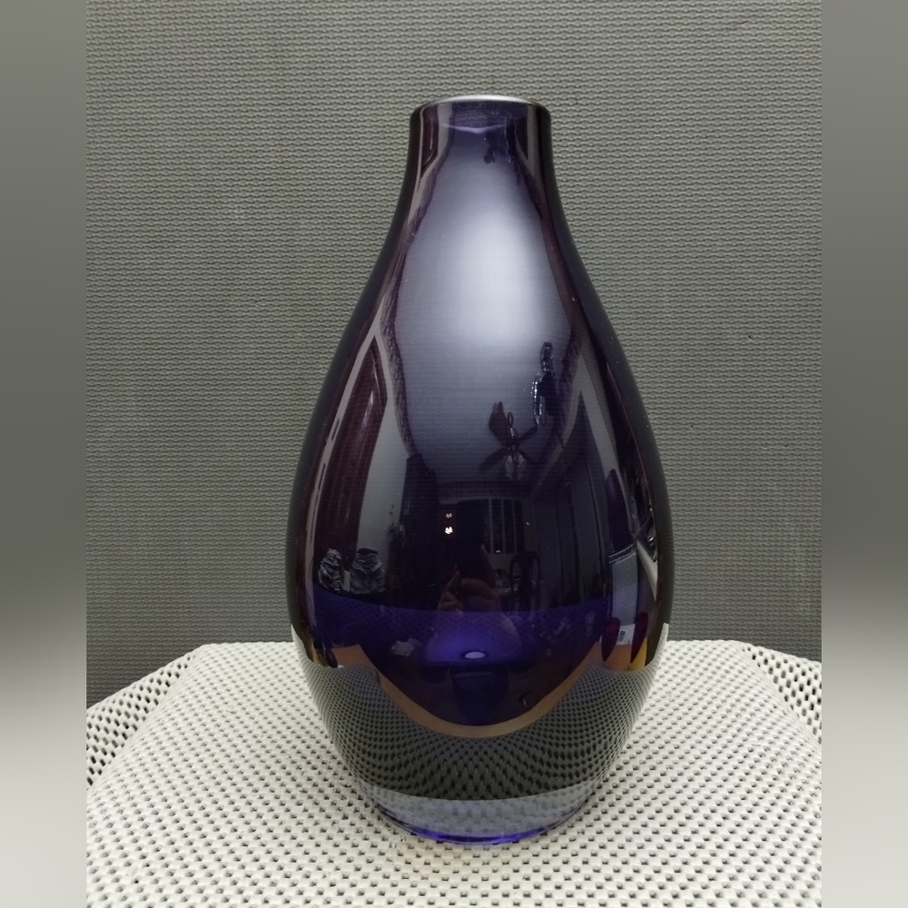 Crate and Barrel Purple Como 9.5" Vase  Hand Blown Glass Made in Poland